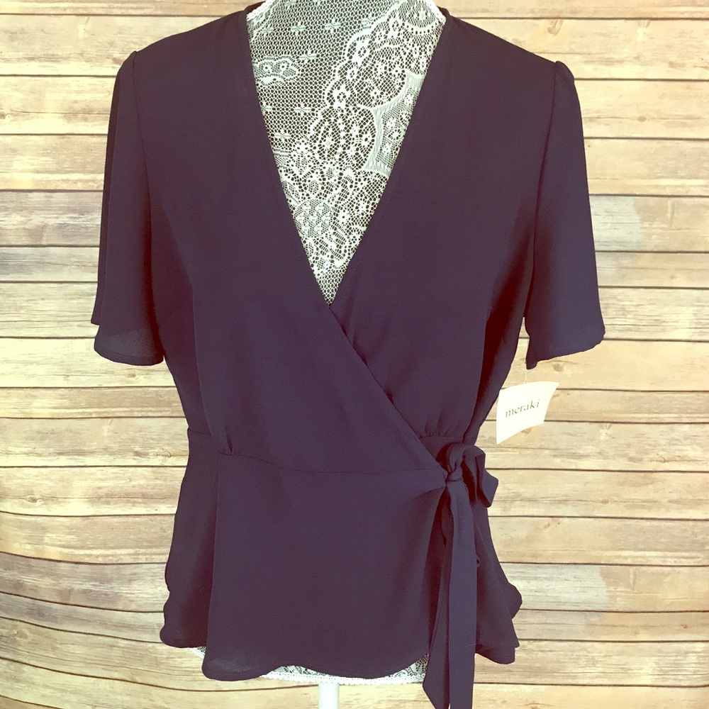 Navy blue peplum wrap top